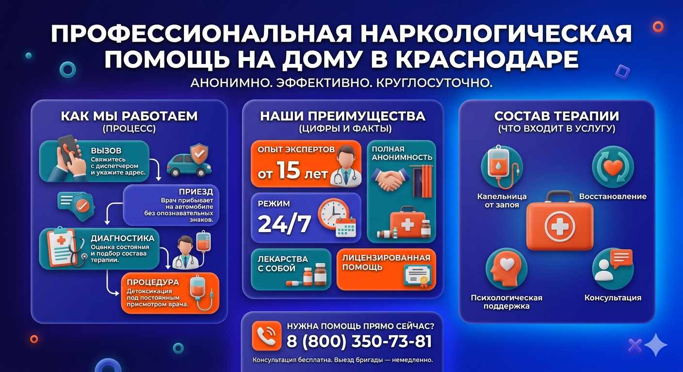 Инфографика о принципах лечения алкоголизма на дому в Тихвине: этапы вызова нарколога, преимущества анонимной детоксикации и состав медицинской помощи.